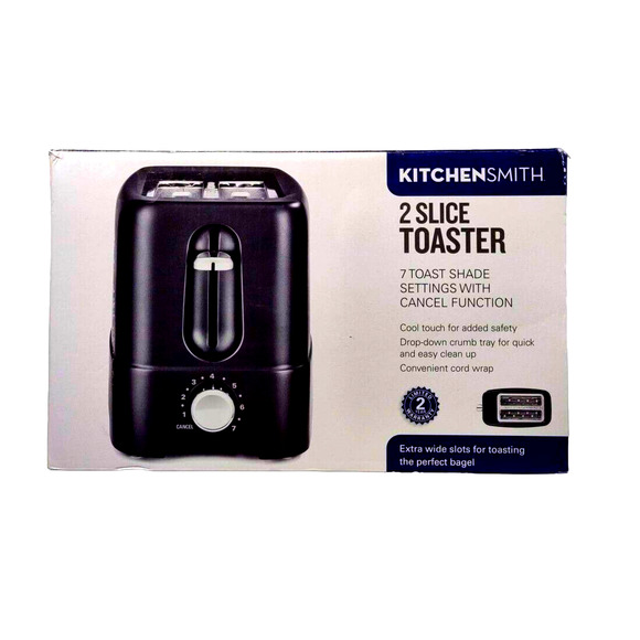 KitchenSmith 2 Slice Toaster 7 Toast Shade Extra Wide Slots Black - Picture 1 of 15